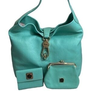 Dooney and Bourke jade green Florentine Lock Shoulder Bag kisslock & wallet set